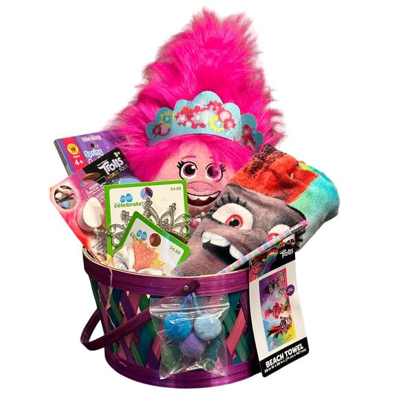 New Adorable Girls Trolls Easter Basket or Gift Basket, Children's Gift Basket - Picture 1 of 7